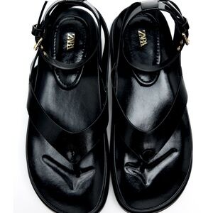 Zara Black Leather sandals with Gold Eyelets